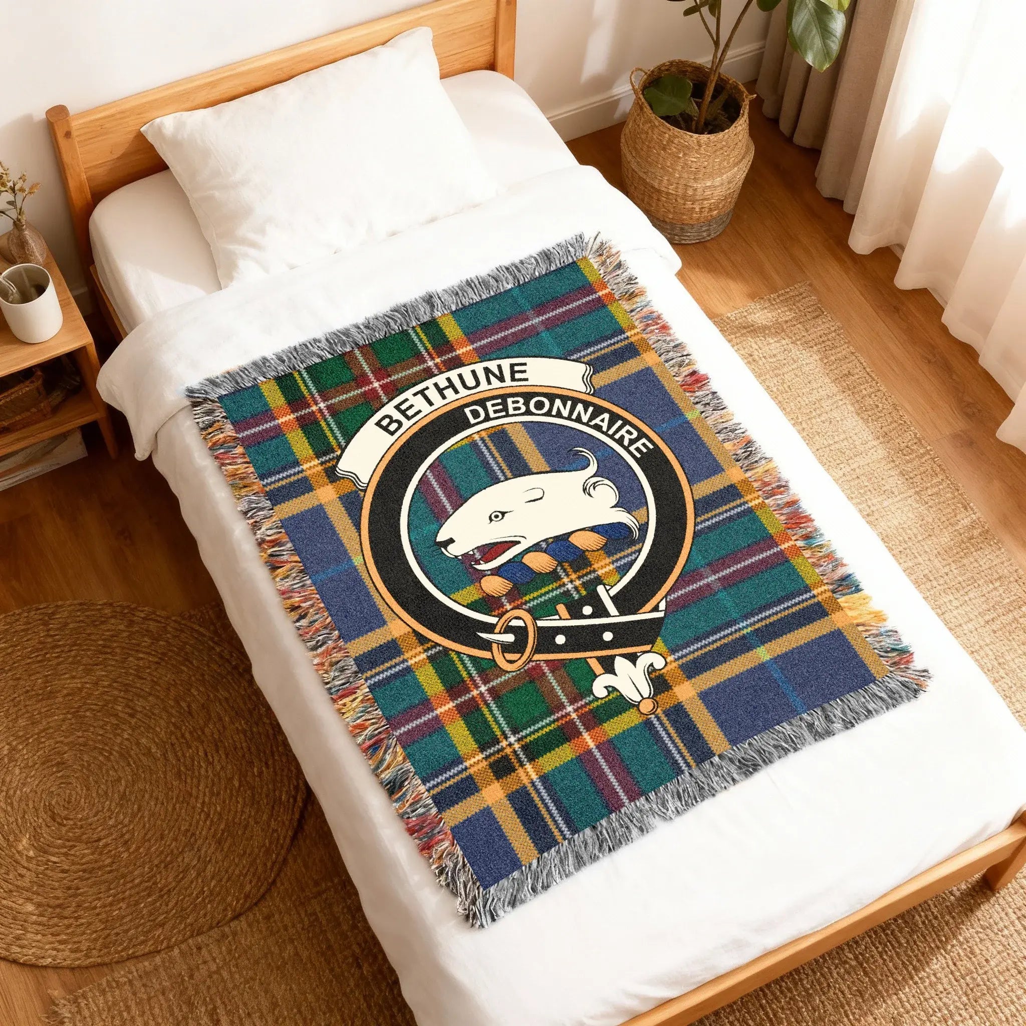 Bethune debonnaire tartan plaid woven throw blanket — full view