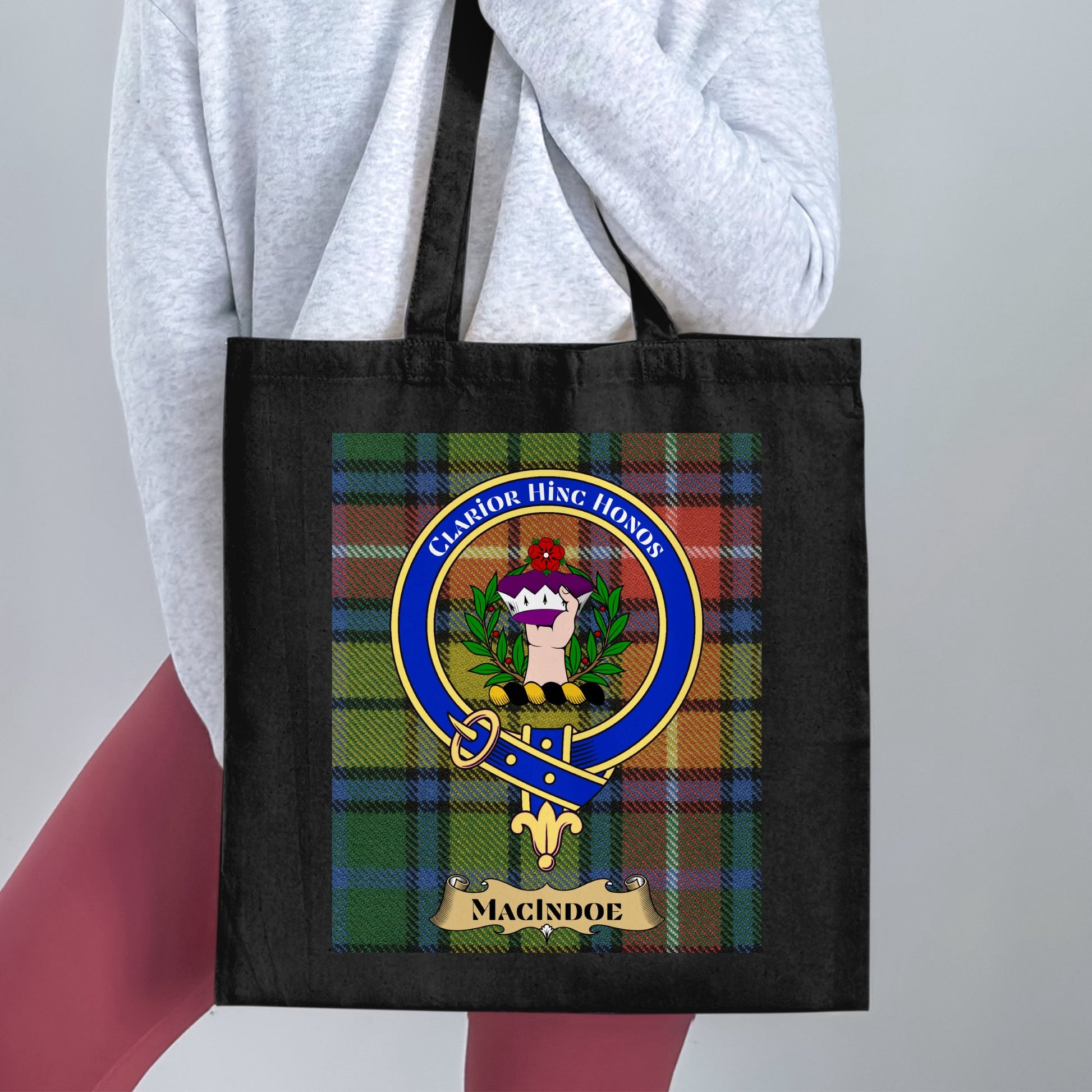 Macindoe Clan Scottish Tartan Crest Plaid Tote Bag - Living Stone Gifts