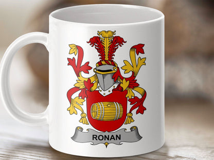 Ronan Family Crest Coat of Arms Shield Mug - Celtic Ancestry Gifts