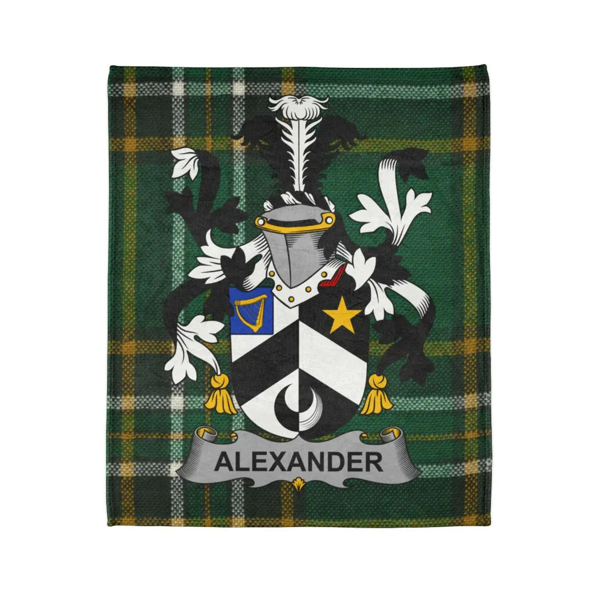Alexander Family Crest on Plaid Background Blanket product