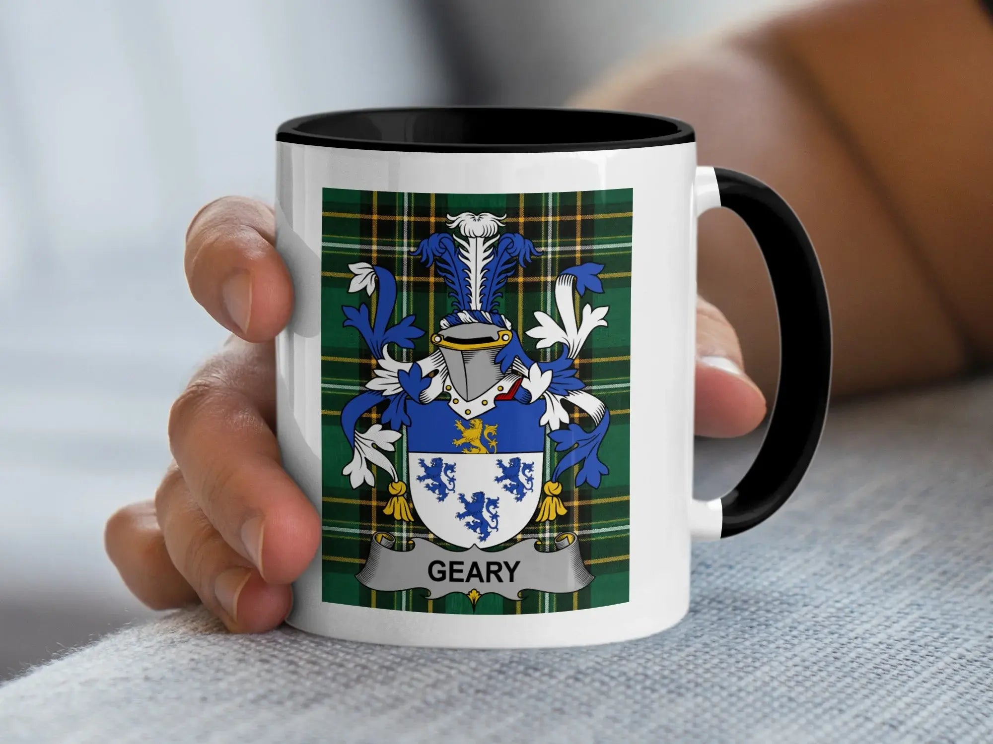 Geary Irish family crest black accent mug