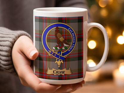 Clan Crawford Tartan Emblem with Craw Design Mug - Living Stone Gifts