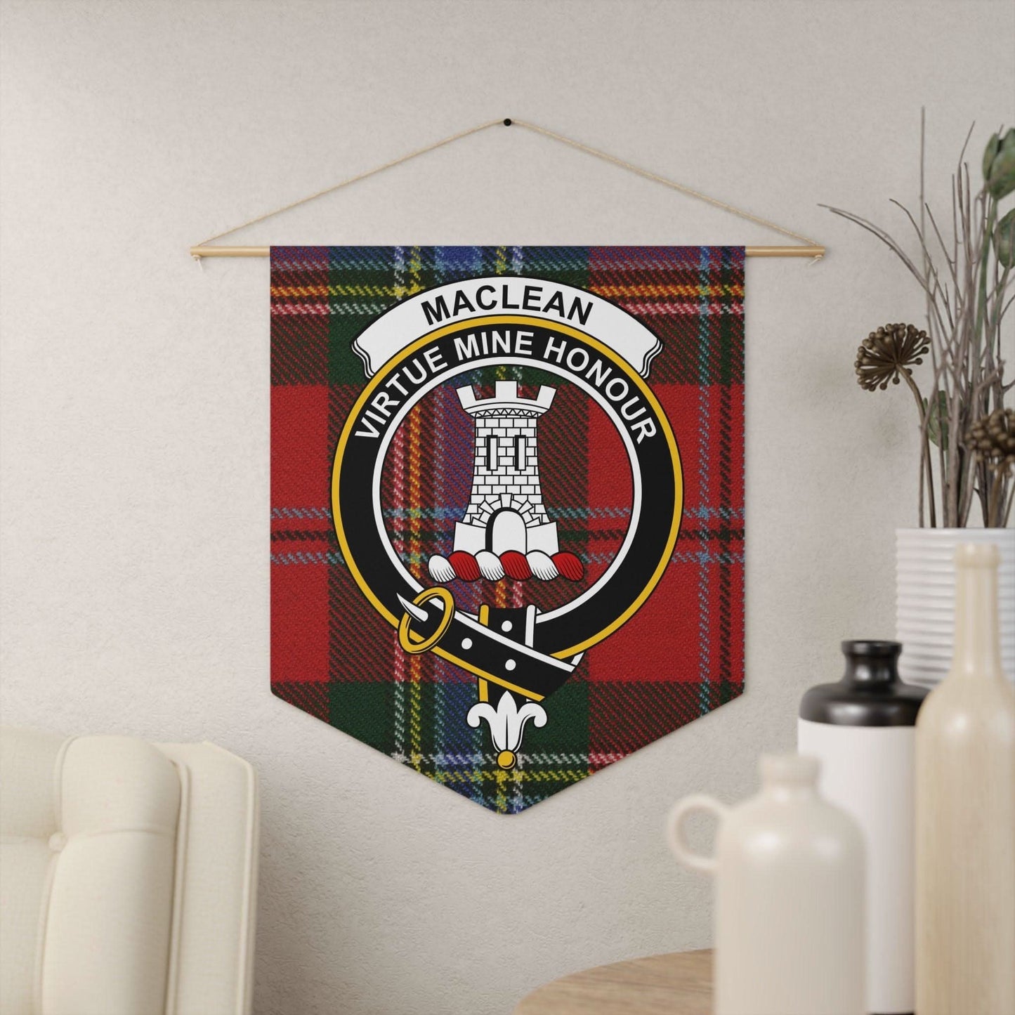 Maclean Clan Scottish Tartan Motif Wall Pennant - Celtic Ancestry Gifts