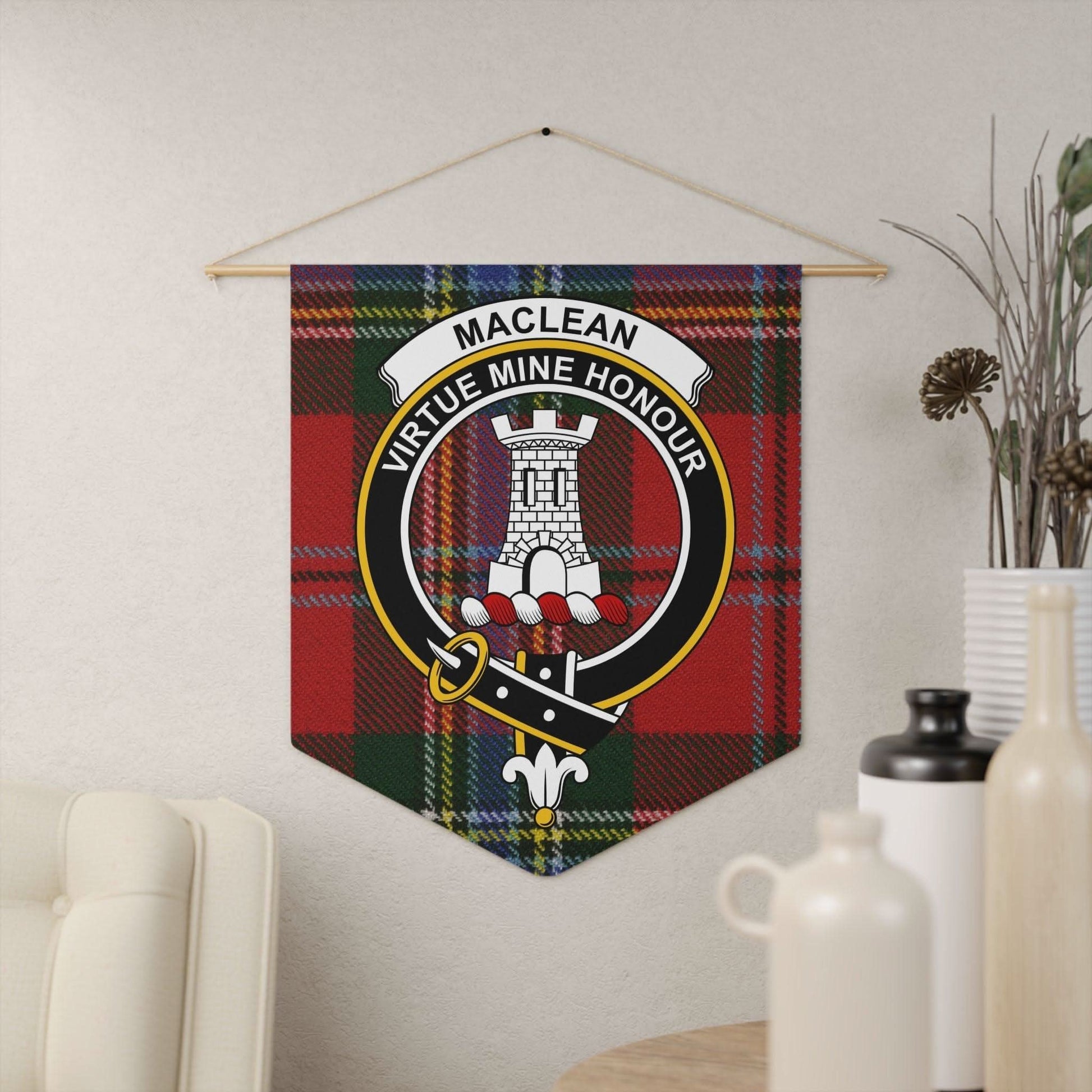 Maclean Clan Scottish Tartan Motif Wall Pennant - Celtic Ancestry Gifts