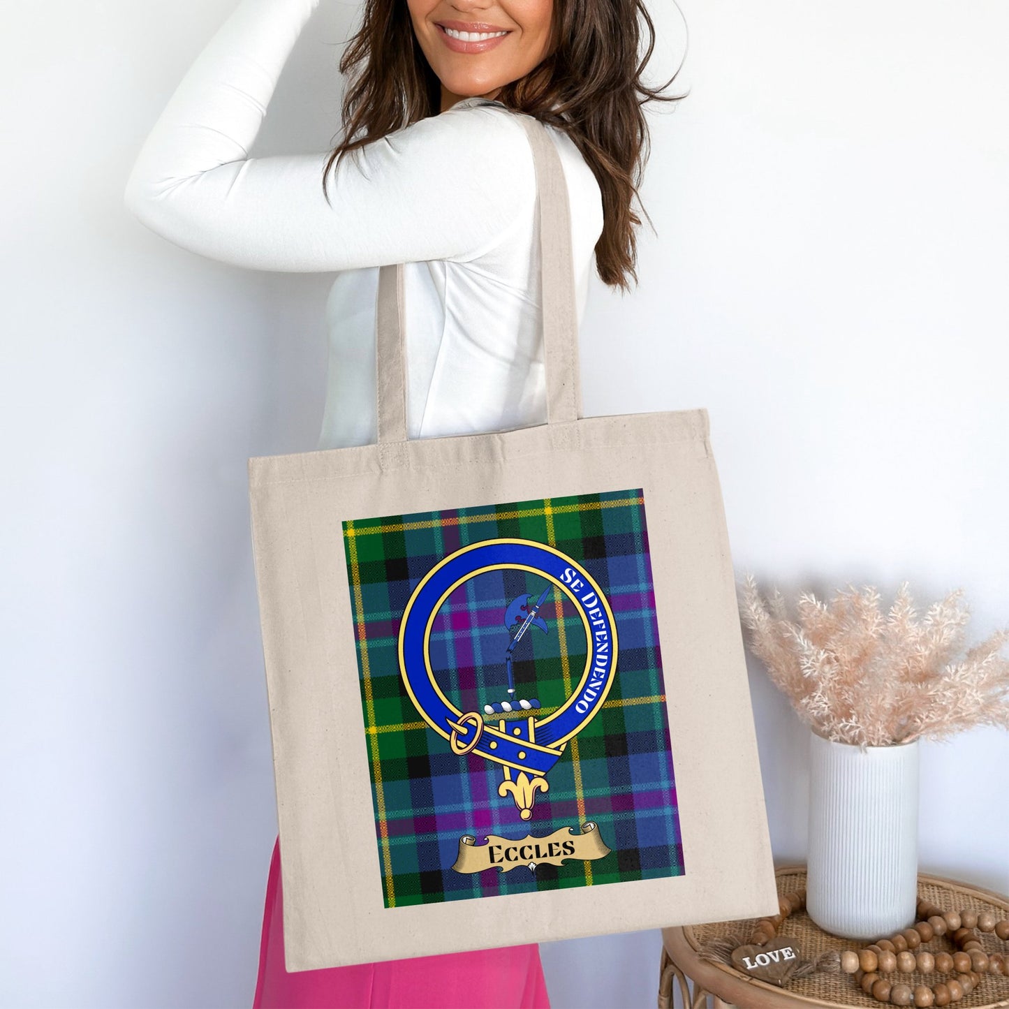 Clan Eccles Scottish Crest Tartan Tote Bag - Living Stone Gifts