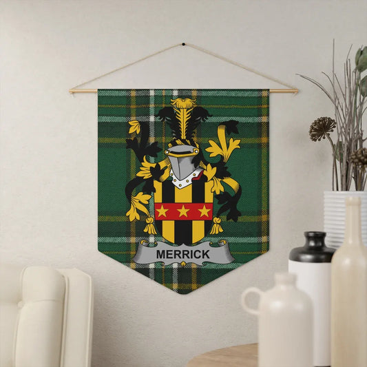 Merrick Family Crest Green Tartan Plaid Wall Banner product type