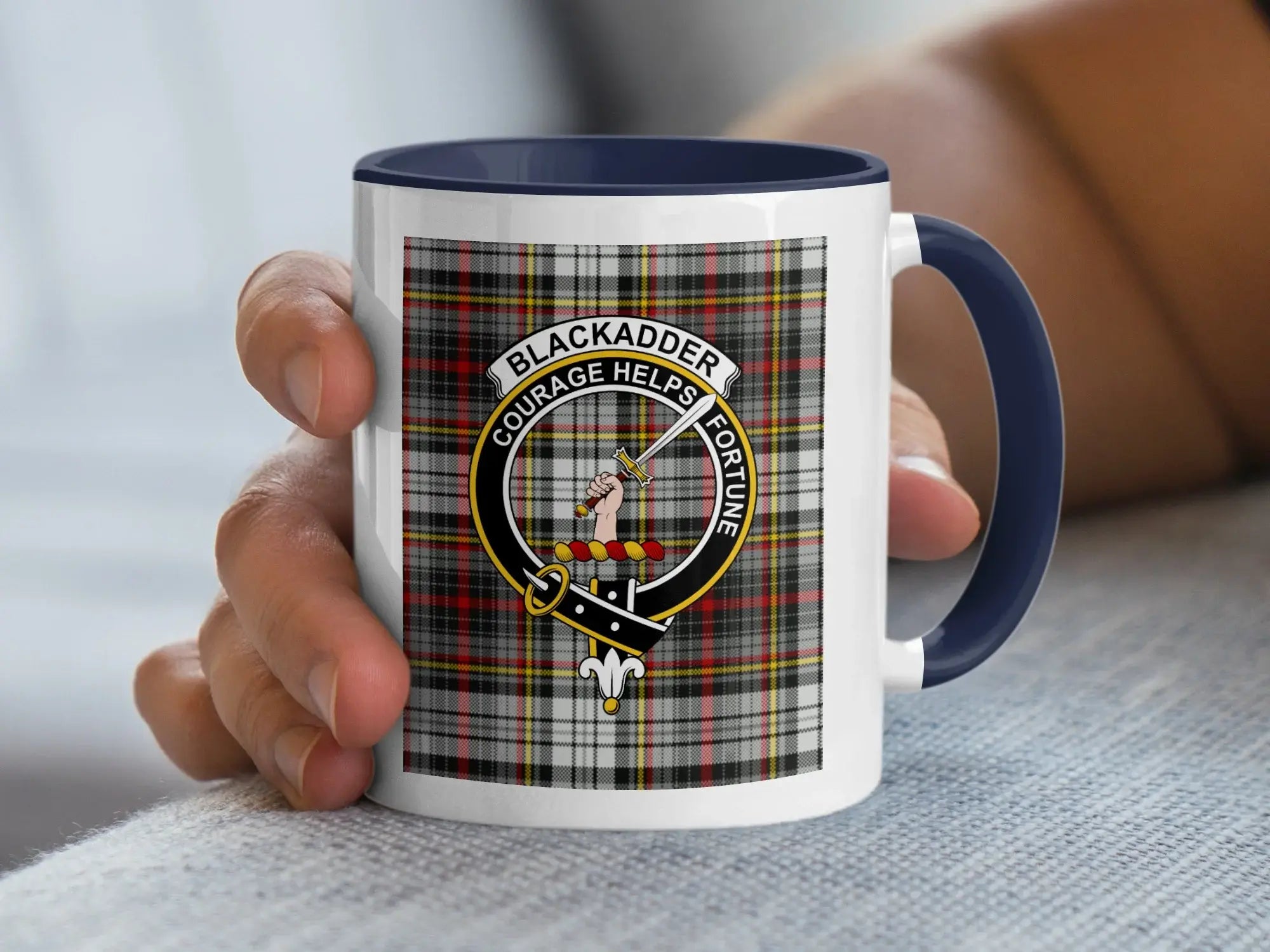 Blackadder Courage Helps Fortune Plaid Design Mug