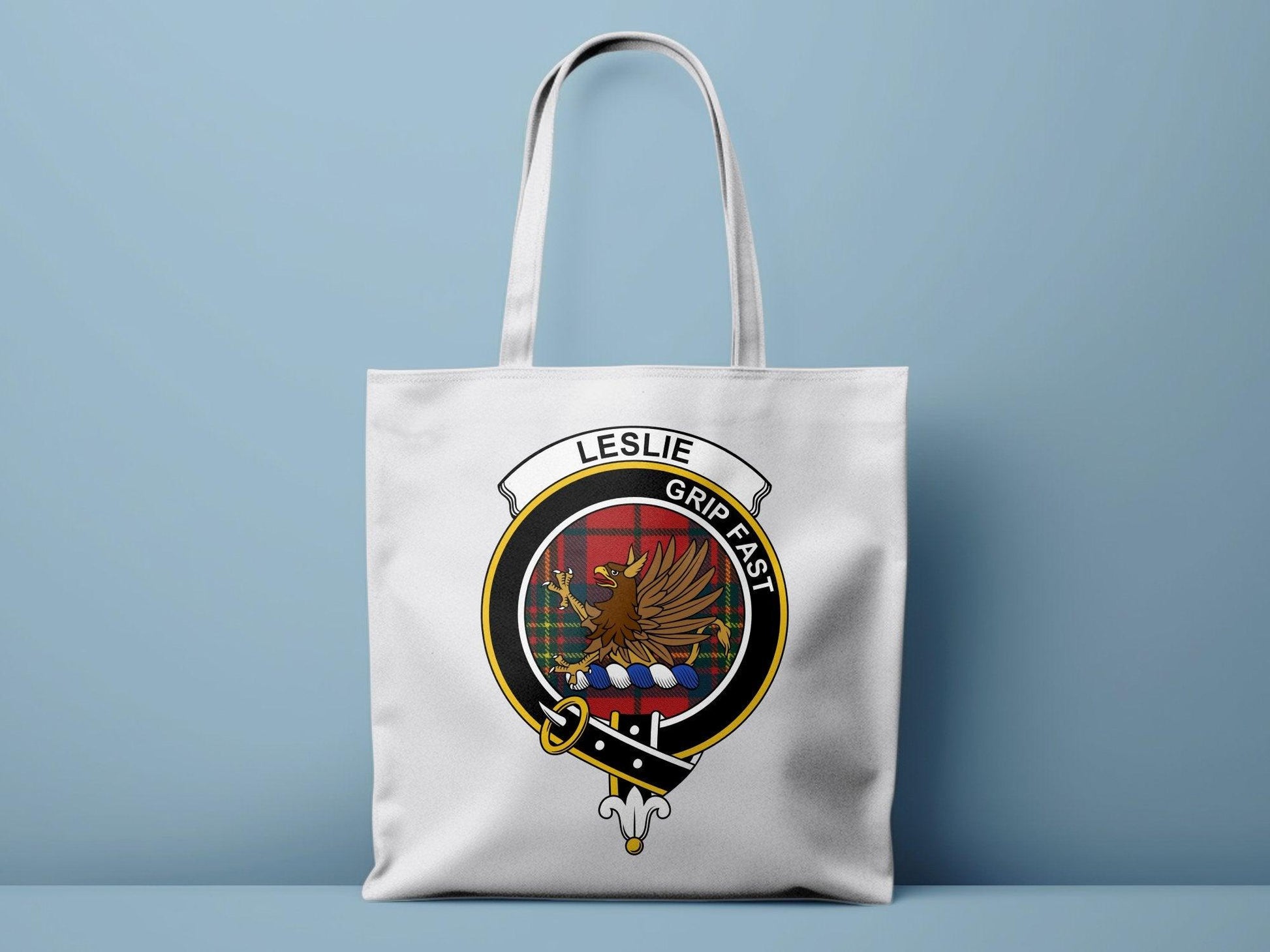 Leslie Scottish Clan Crest Tartan Tote Bags - Celtic Ancestry Gifts