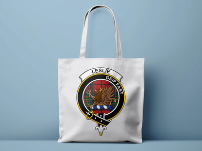 Leslie Scottish Clan Crest Tartan Tote Bags - Celtic Ancestry Gifts