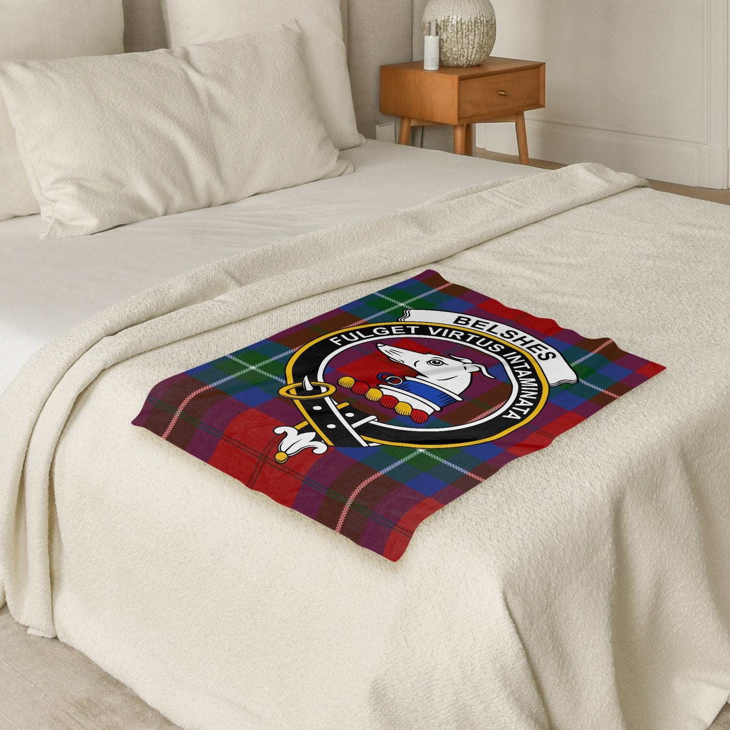 Scottish Clan Belshes Crest Tartan Throw Blanket - Living Stone Gifts