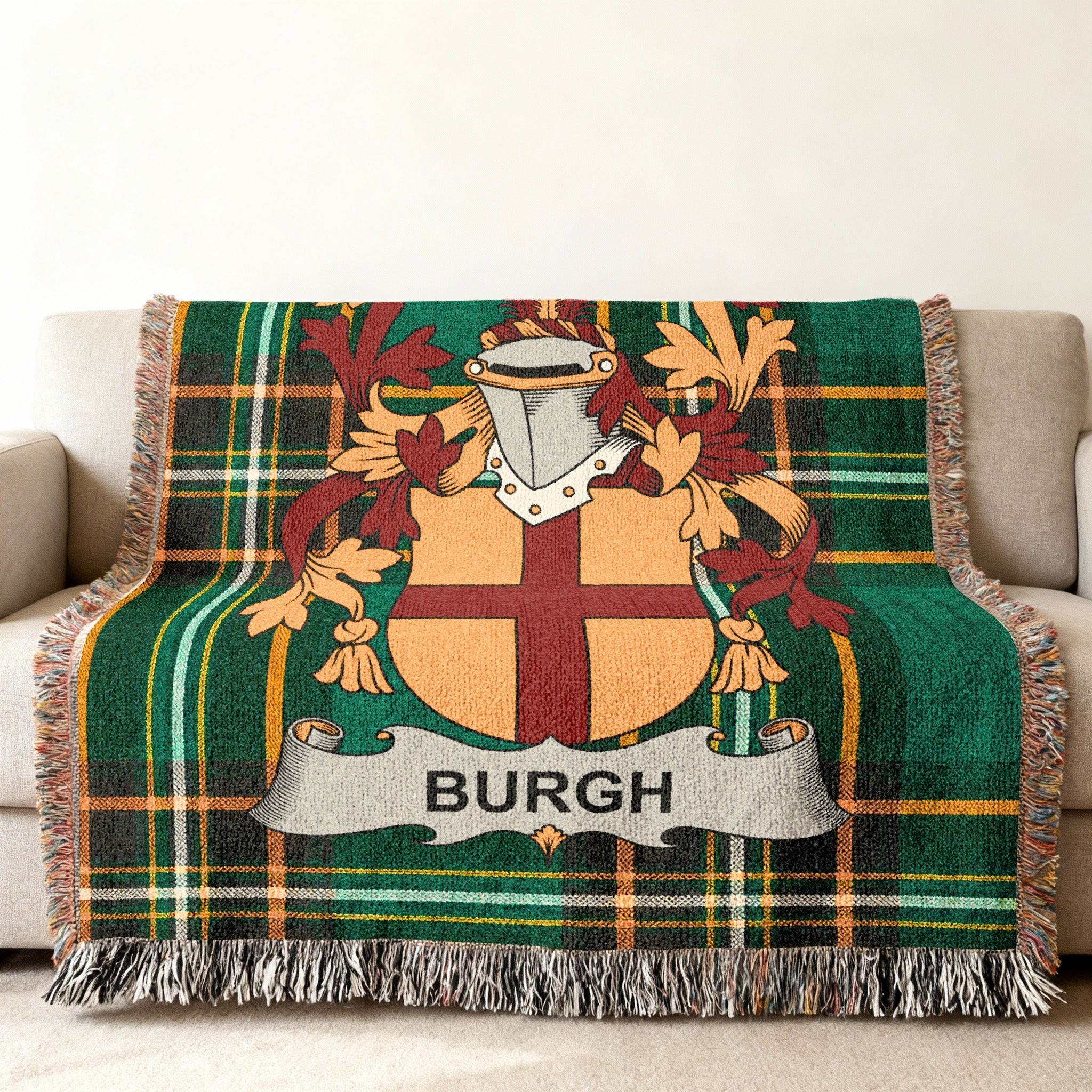 Burgh Family Crest Green Tartan Plaid Blanket product type