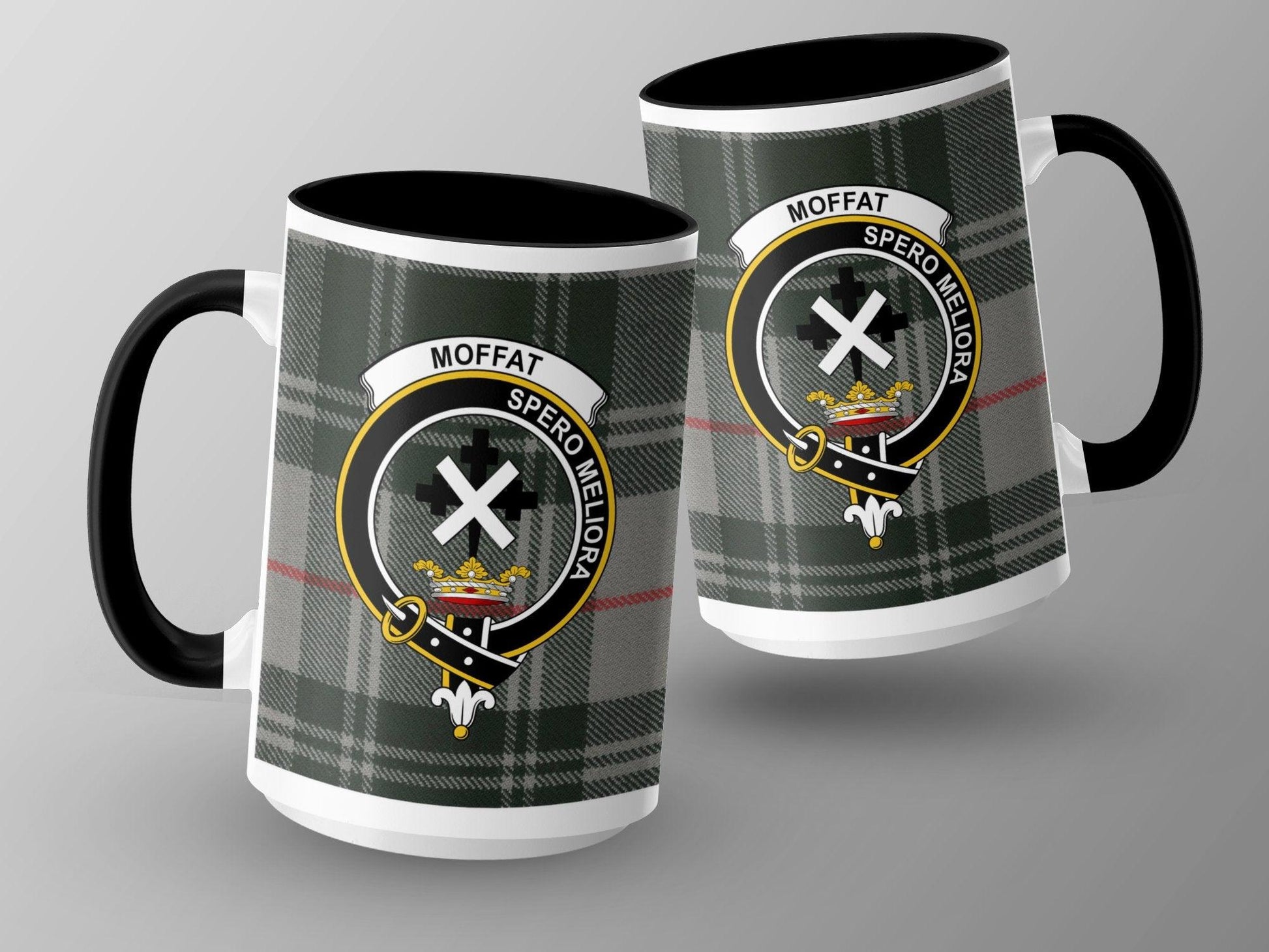 Moffat Clan Crest Spero Meliora Plaid Pattern Mug - Living Stone Gifts