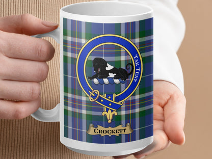 Clan Crockett Blue Green Tartan Crest Emblem Mug - Living Stone Gifts