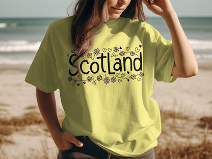 Scotland Lettering Flowers Hearts Graphic T-Shirt - Living Stone Gifts