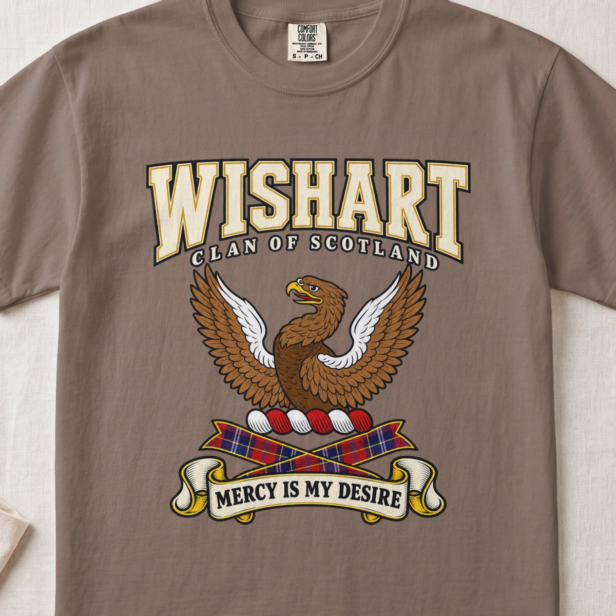 Wishart Scottish clan graphic T-shirt in Espresso, front view