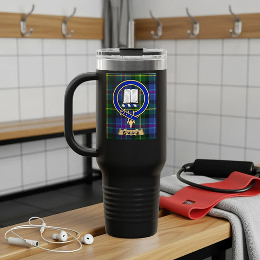 Plaid Design Tumbler with Book Emblem Travel Mug product