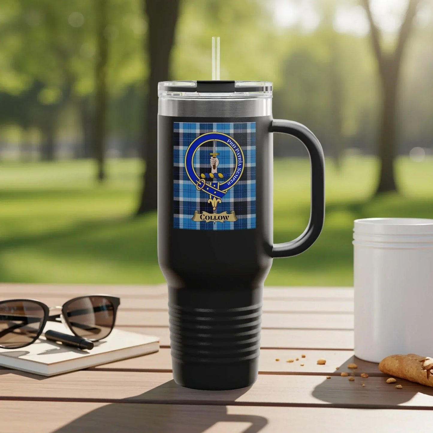 Stylish Insulated Blue Plaid Design Drinkware product type