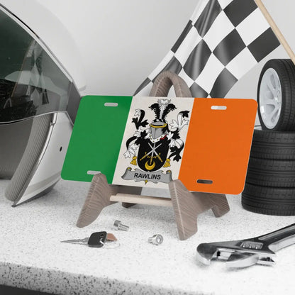 Irish Flag with Rawlins Family Crest License Plate product