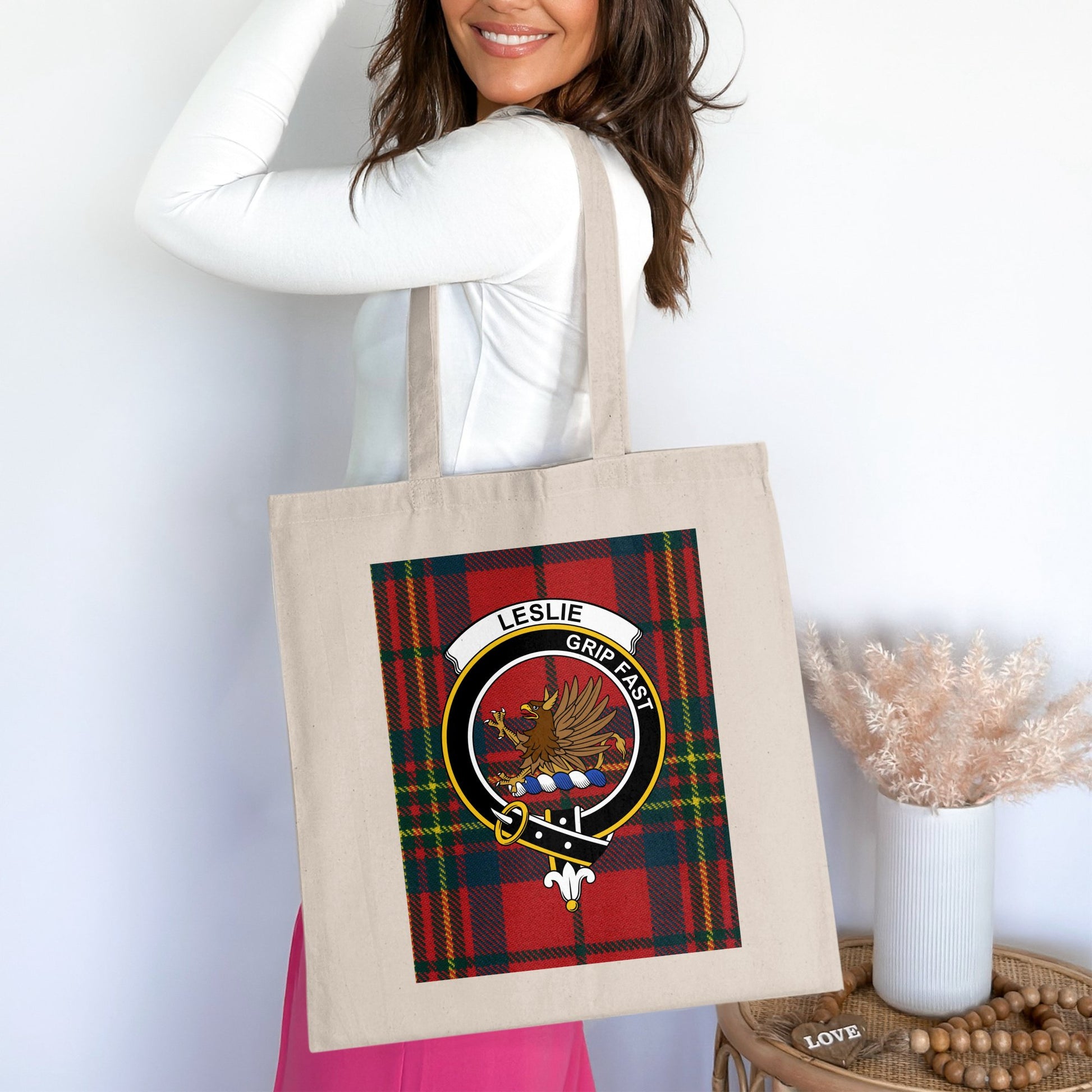 Clan Leslies Scottish Crest Tartan Tote Bag - Living Stone Gifts