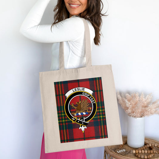 Clan Leslies Scottish Crest Tartan Tote Bag - Living Stone Gifts