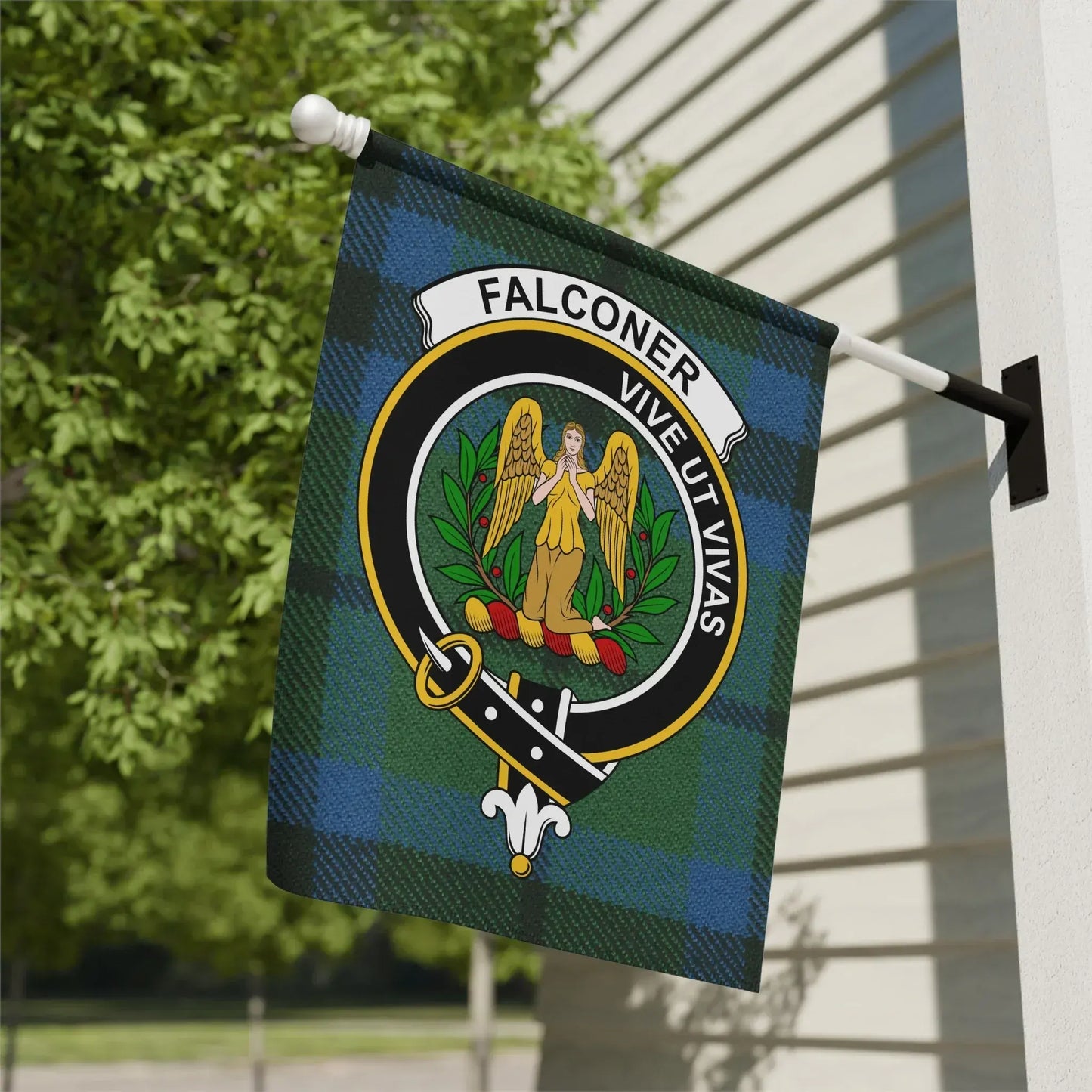 Falconer Crest Flag with Motto Design for Outdoor Product