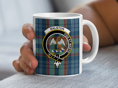 Ralston Clan Crest and Tartan Emblem Design Mug - Living Stone Gifts