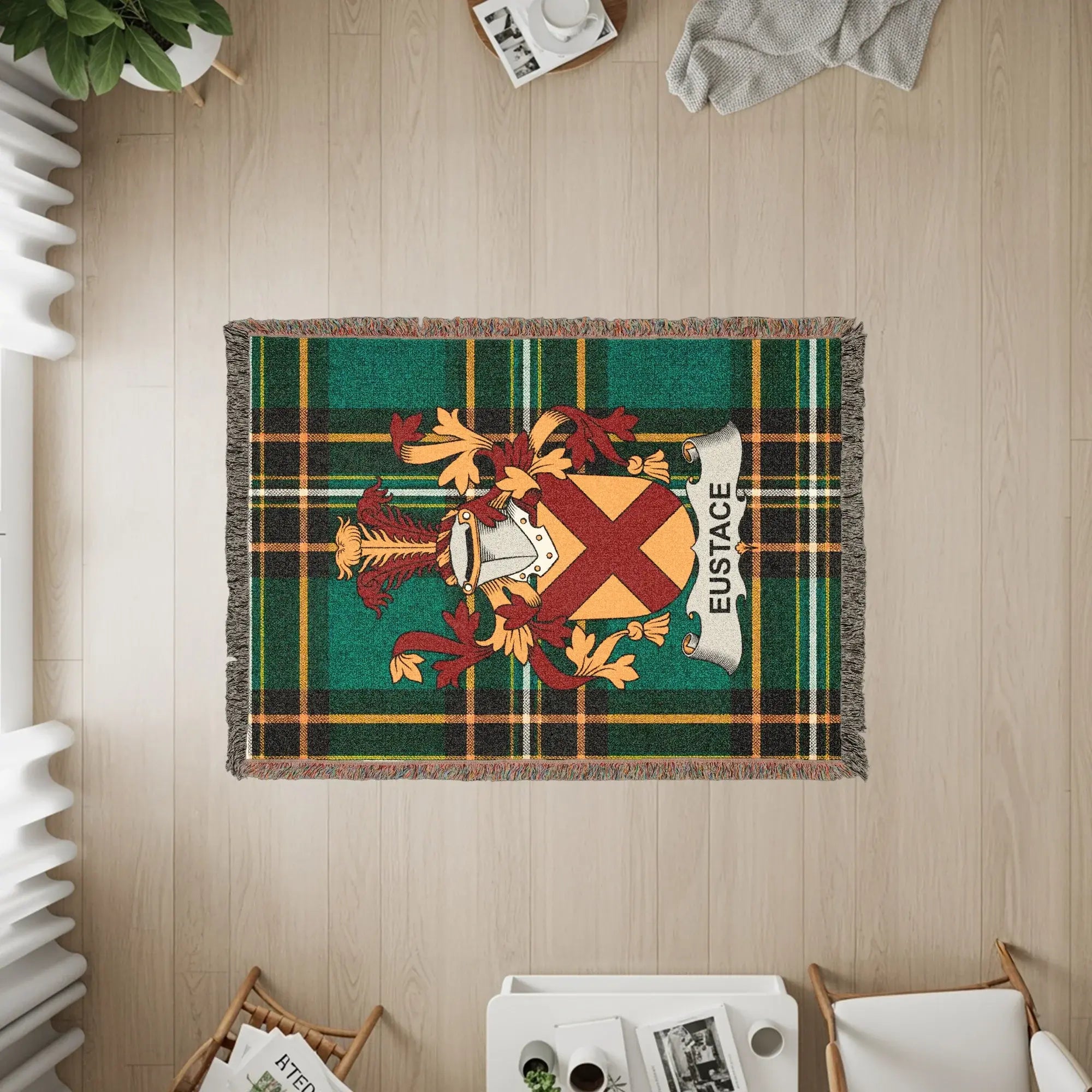Eustace Crest Green Plaid Throw Blanket product type