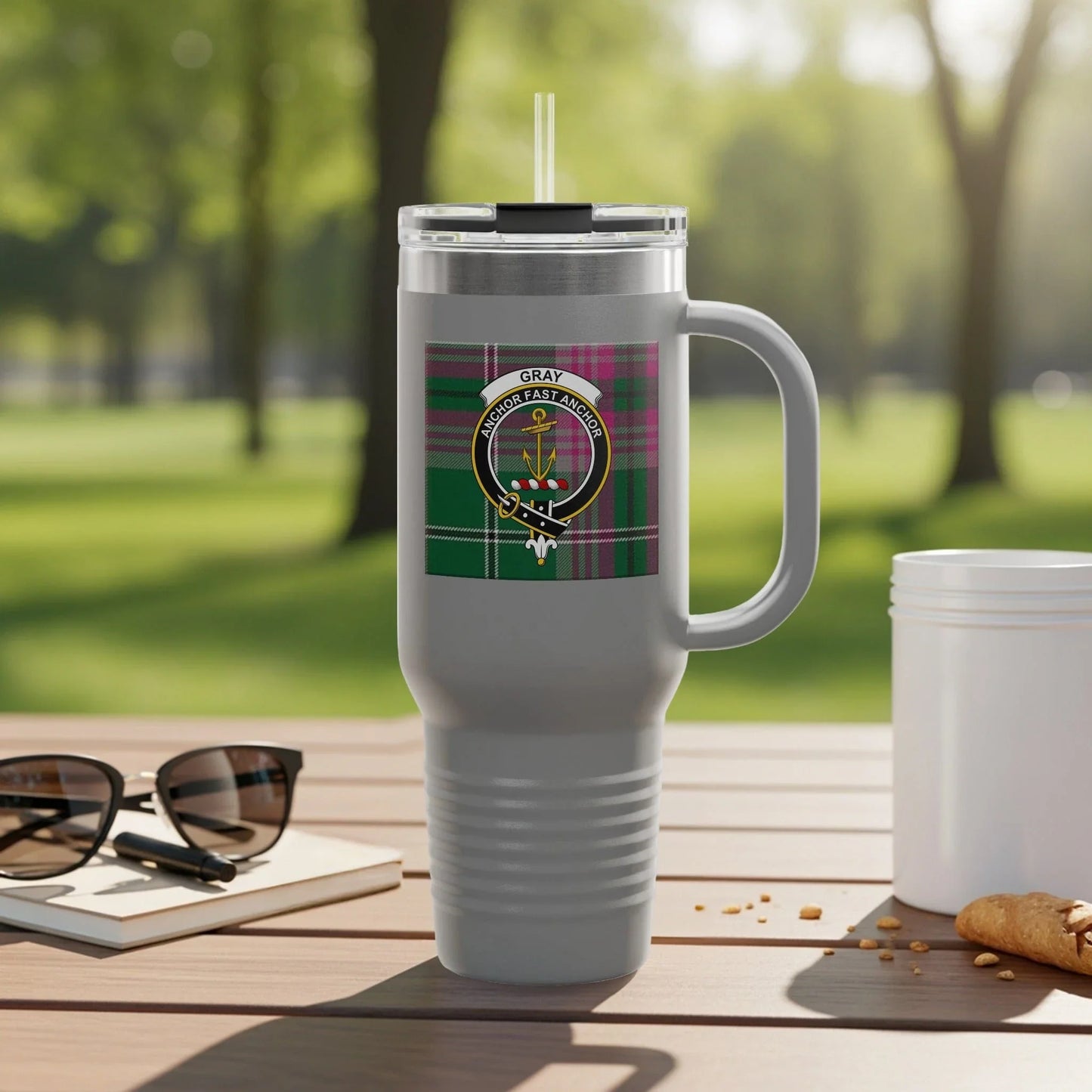 Clan Gray Tartan Emblem Design Travel Mug product