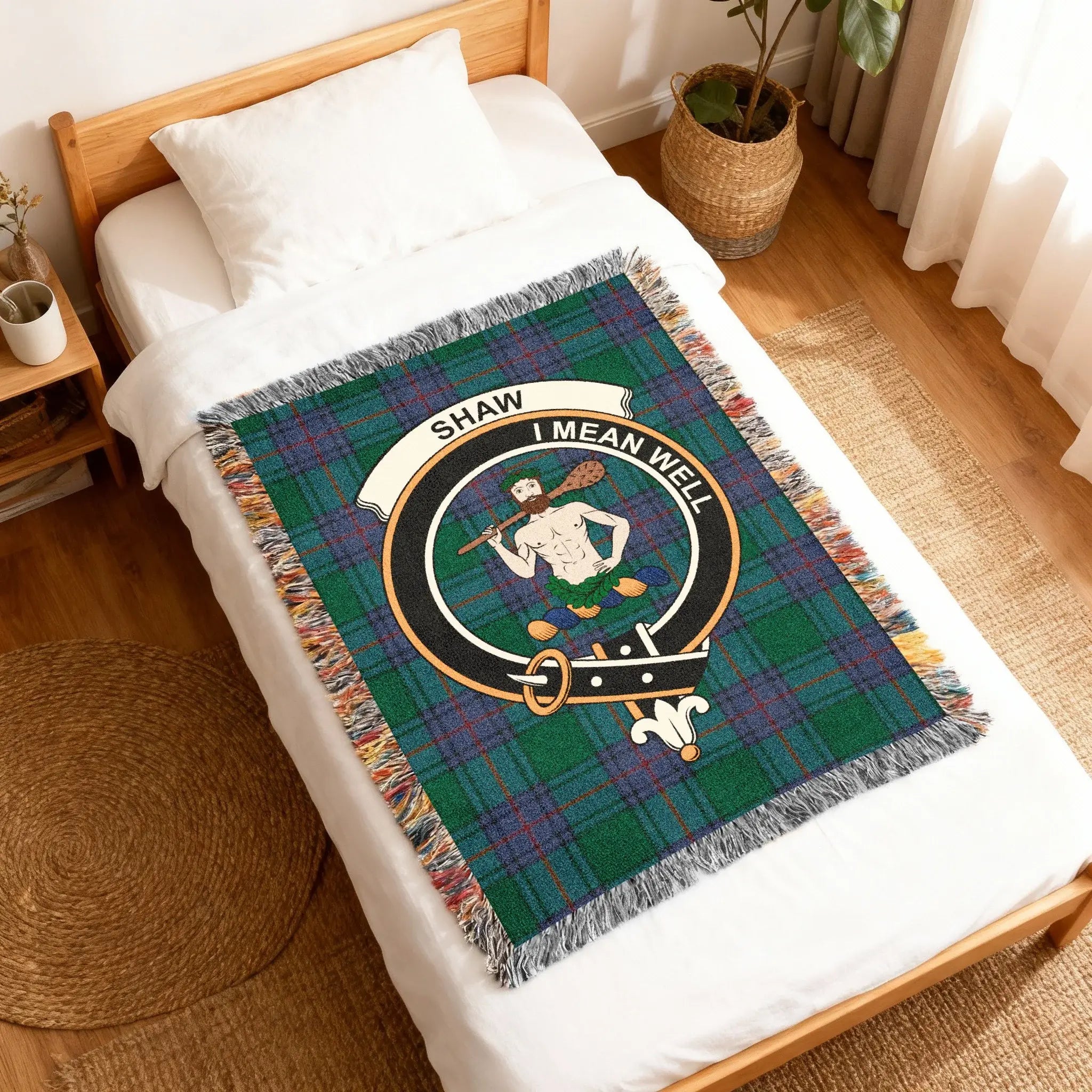 Clan Shaw Tartan Blanket with Crest Design Product