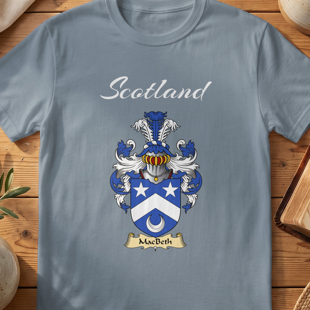 MacBeth Scottish family shield T-shirt in Stone Blue
