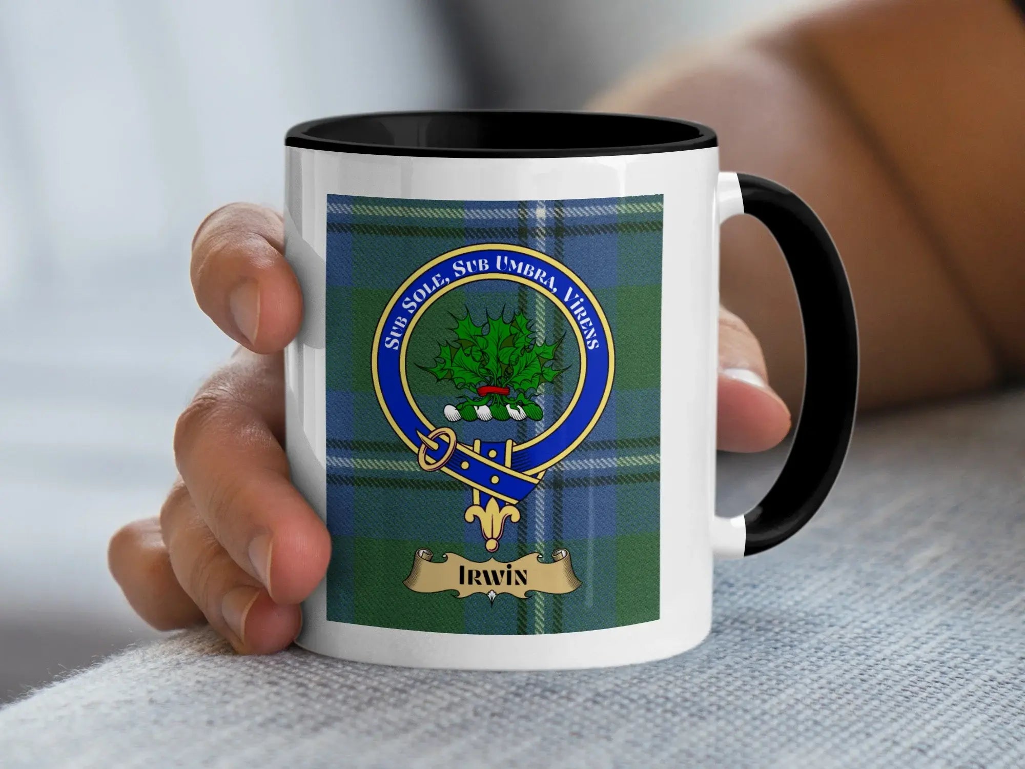 Irwin Family Crest Clan Tartan Design Mug