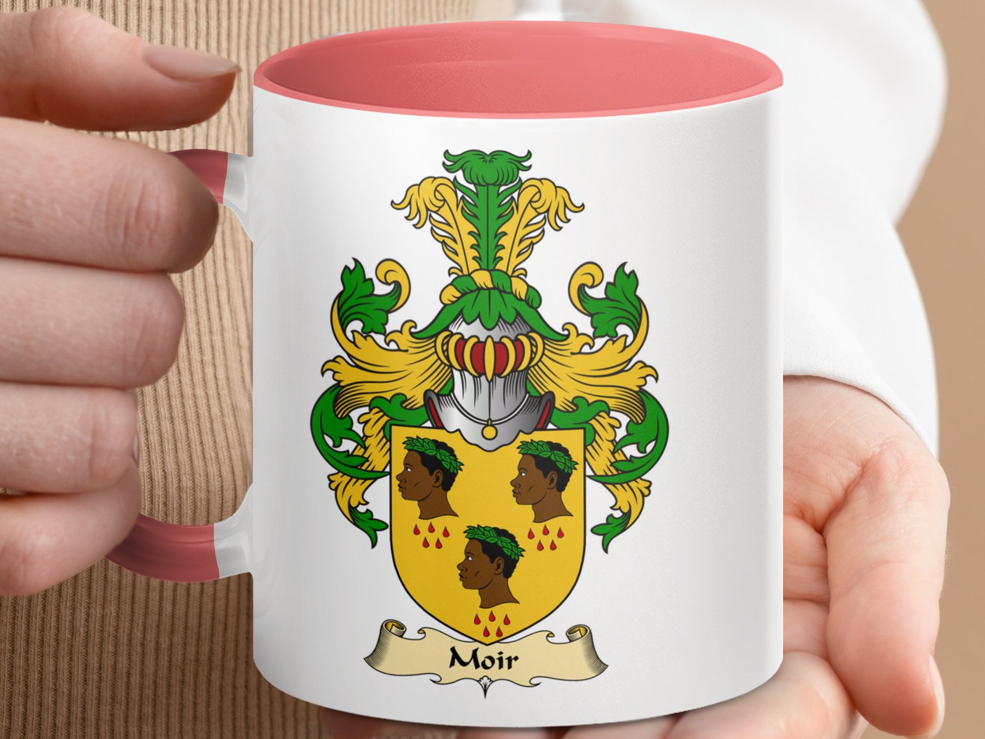 Moir Family Crest Coat of Arms Design Accent Mug - Living Stone Gifts