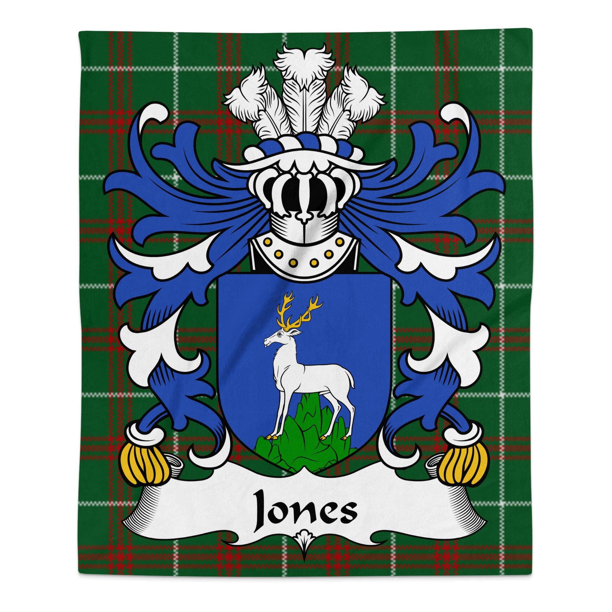 Jones Welsh Surname Coat of Arms Tartan Blanket - Living Stone Gifts