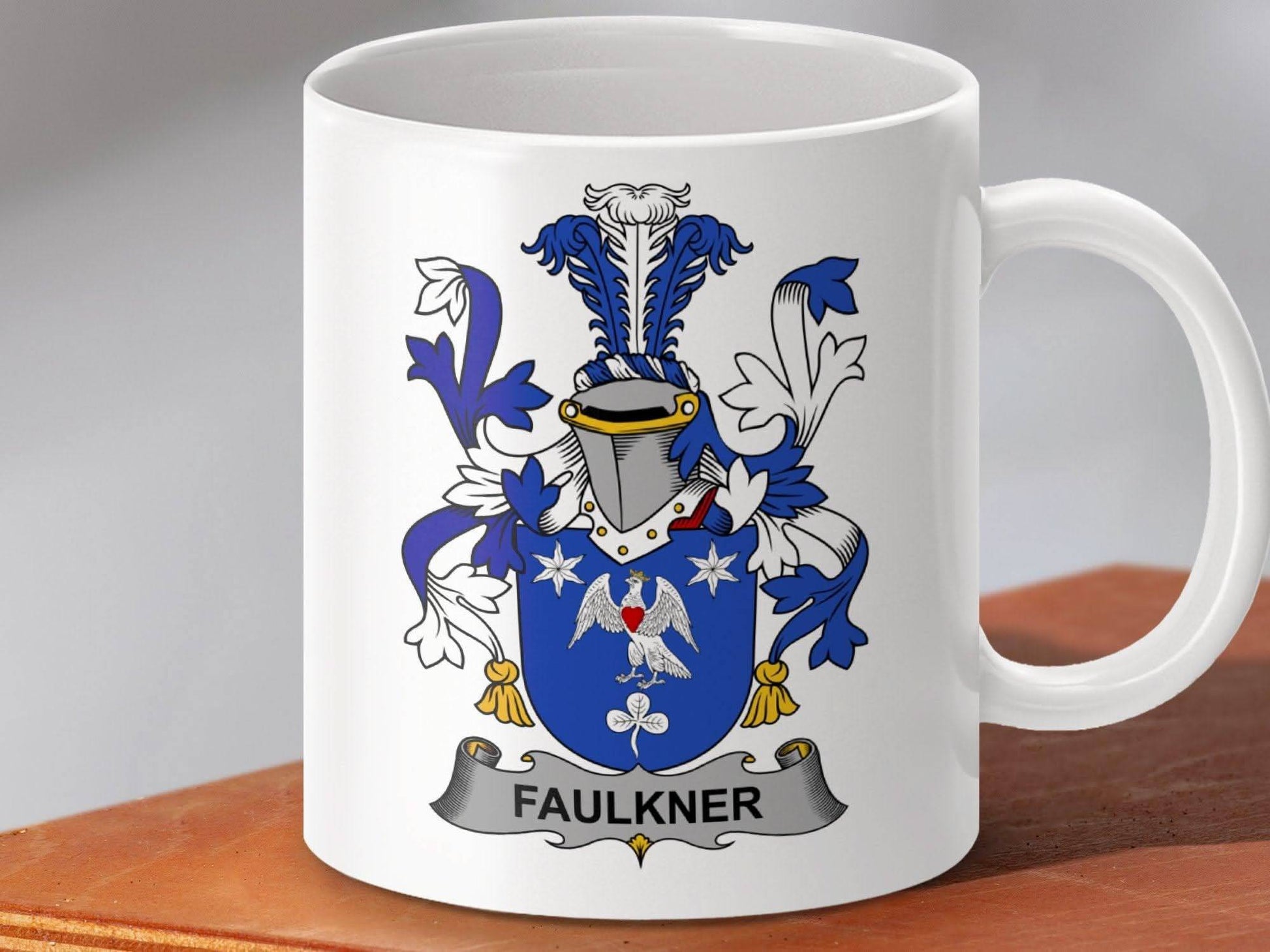 Faulkner Surname Irish Family Crest Mug - Celtic Ancestry Gifts