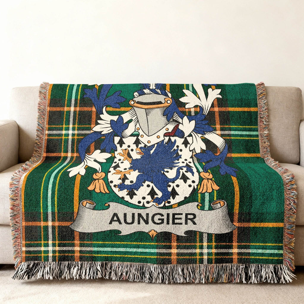AUNGIER Family Crest Tartan Green Throw Blanket product type