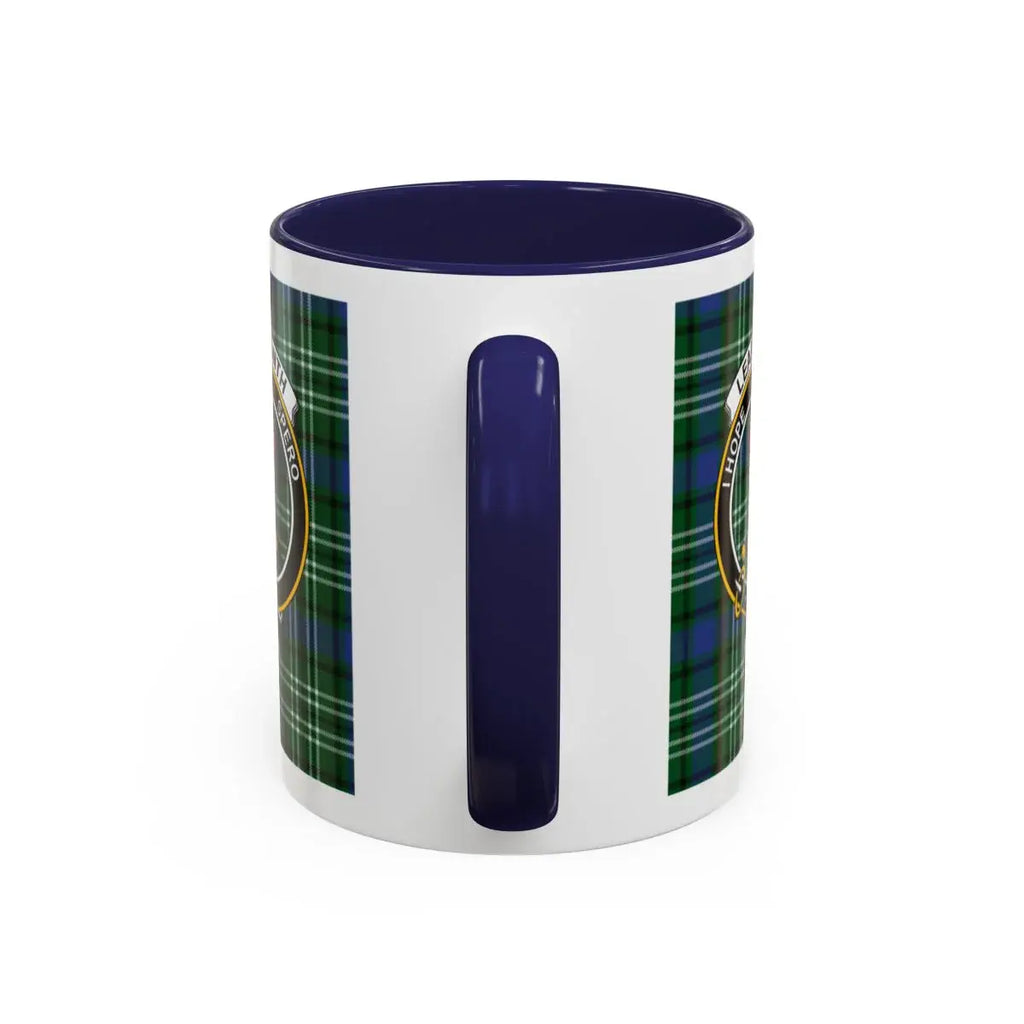 Personalized Blue Handle Green Plaid Crest Mug