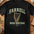 Farrell Irish Heritage black Gildan 64000 T-shirt with Celtic harp design