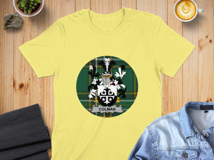 Colman Family Crest Irish Tartan Background T-Shirt - Living Stone Gifts