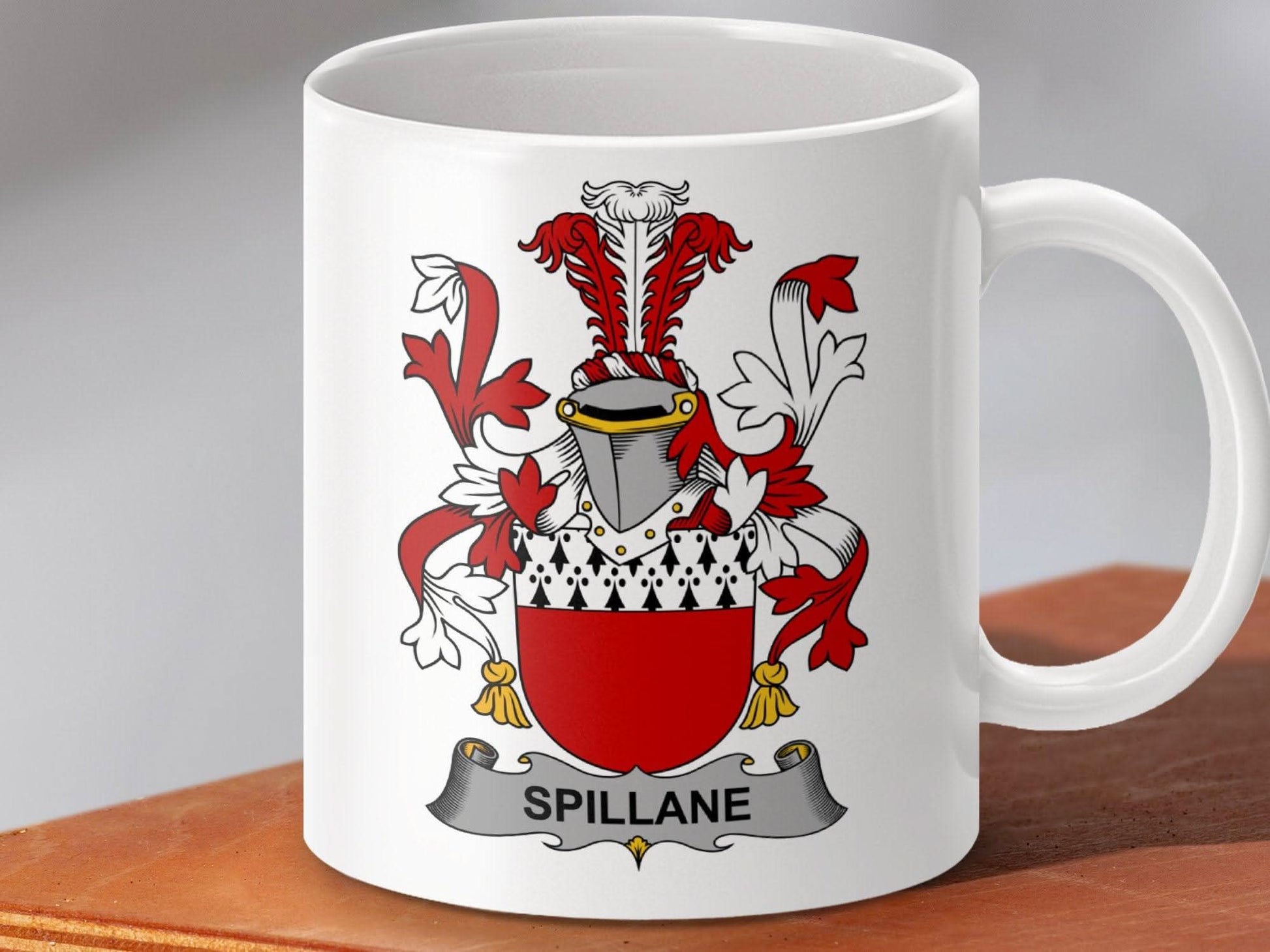Spillane Family Crest Bold Red Shield Mug - Celtic Ancestry Gifts