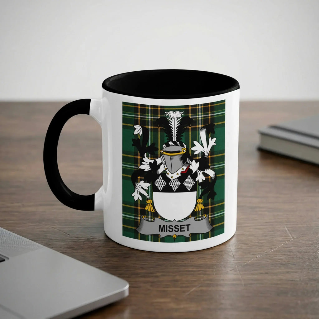 Misset Irish heritage mug with black handle and family crest