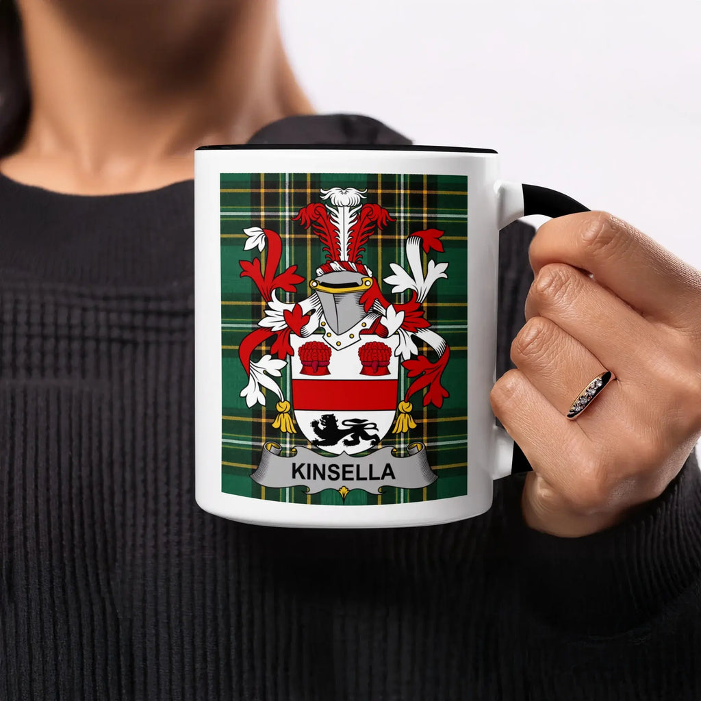 Kinsella Irish heritage mug with black handle and interior