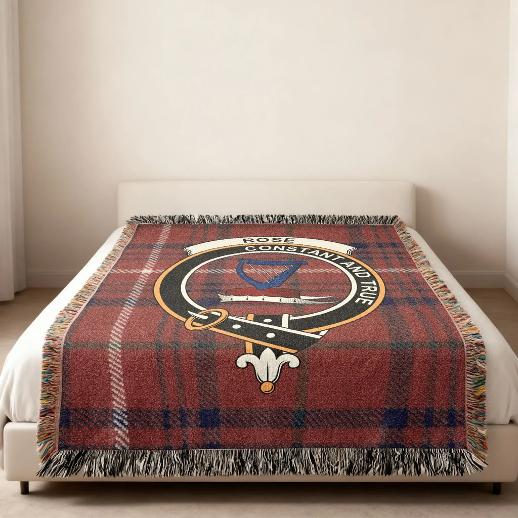 Clan Rose woven blanket — full view, constant and true crest, 80x60 size