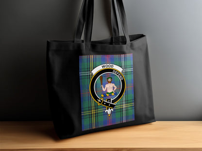 Scottish Clan Crest on Tartan Background Tote Bag - Living Stone Gifts