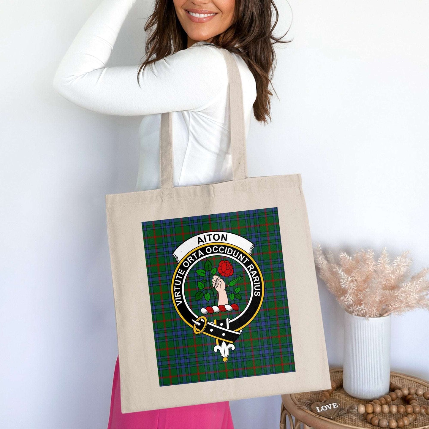 Aiton Clan Scottish Tartan Crest Tote Bag - Living Stone Gifts