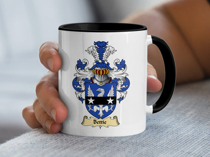 Mug with the Bettie family crest featuring a shield and crown.