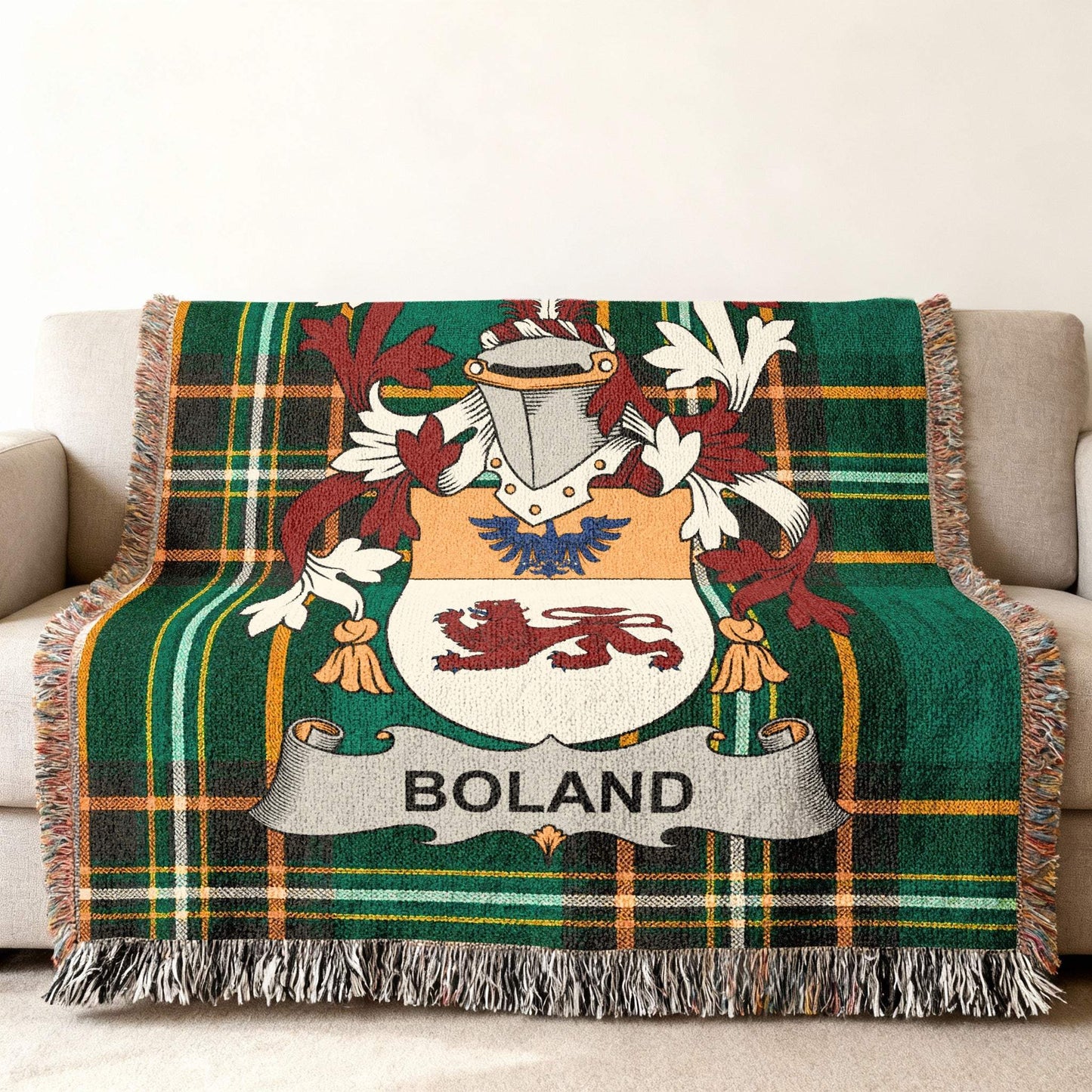 Boland Family Crest Green Plaid Throw Blanket product type