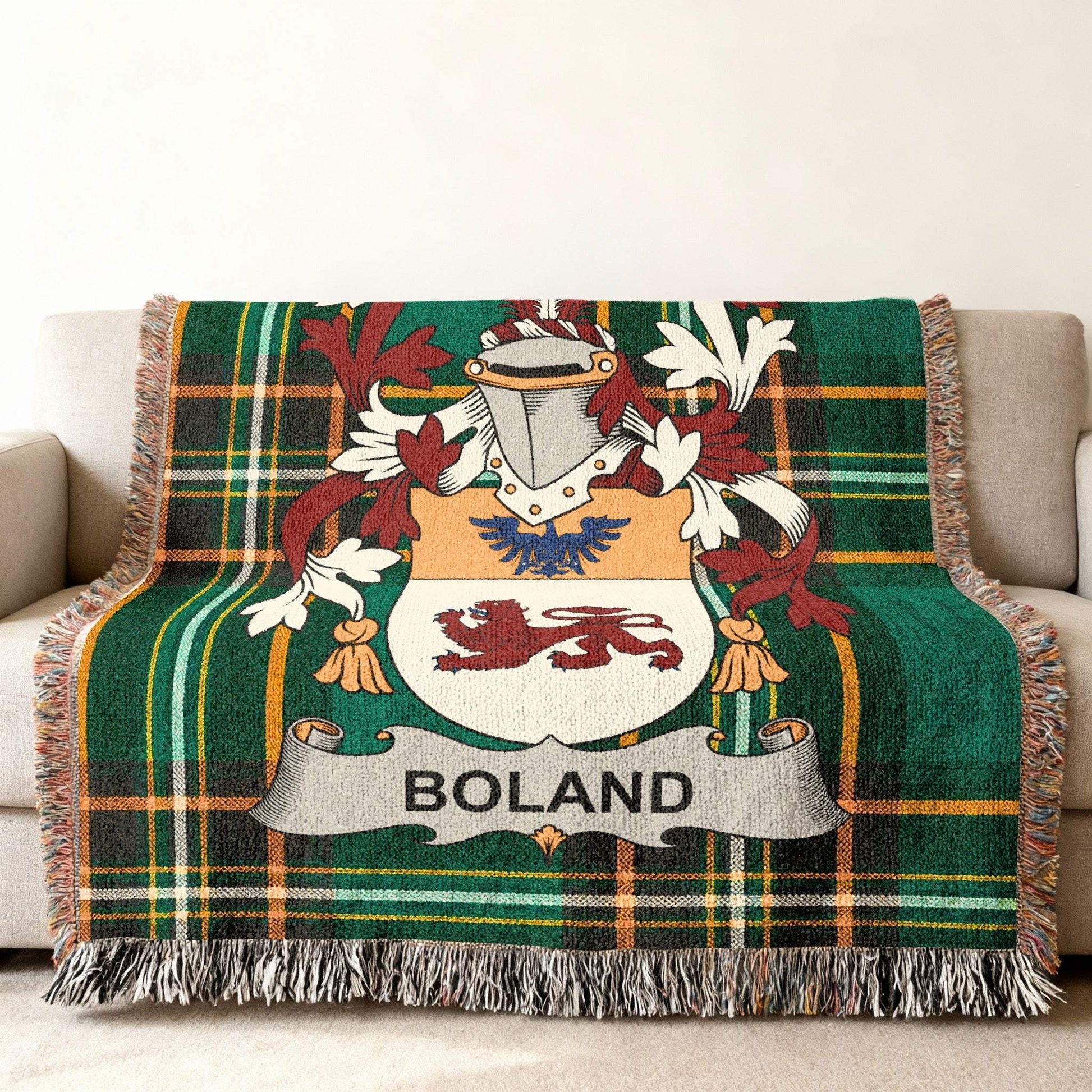 Boland Family Crest Green Plaid Throw Blanket product type