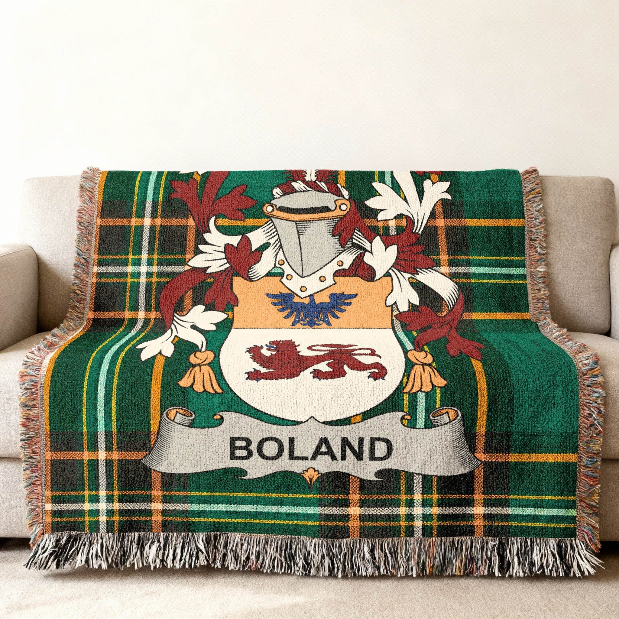 Boland Family Crest Green Plaid Throw Blanket product type