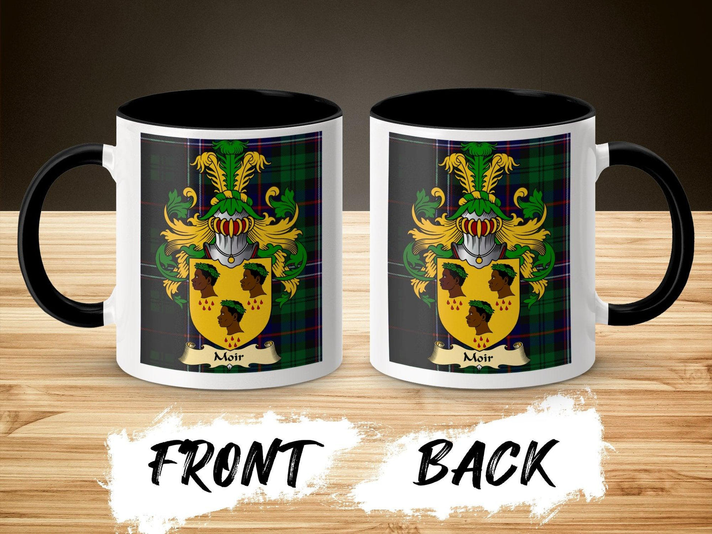 Moir Clan Surname Coat Of Arms Tartan Mug - Celtic Ancestry Gifts