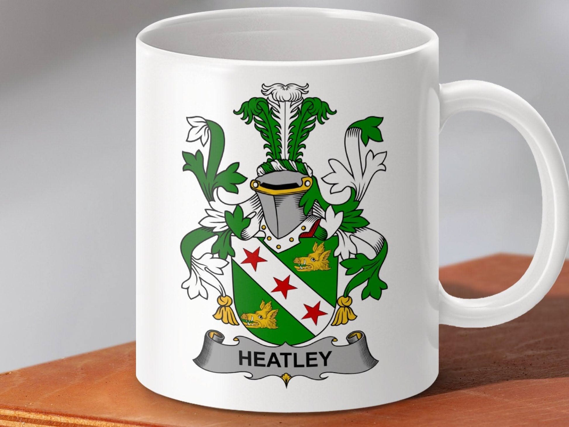 Heatley Surname Irish Family Crest Mug - Celtic Ancestry Gifts